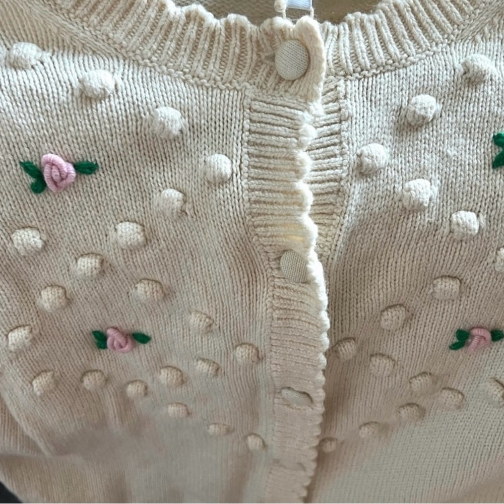 & Other Stories Cream Knit Cardigan with Pink Rose Embroidery